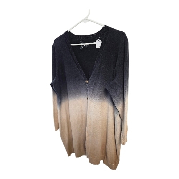 Susan Graver Sweaters - Susan Graver Ombre V-Neck Cardigan - Blue and Tan